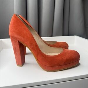 L.K. Bennett London Orange Suede Platform‎ Block Heel Pumps Size 38